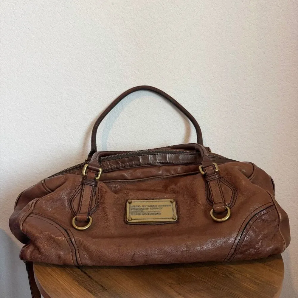 Marc by Marc Jacobs Brown Leather Gold-Tone Satchel Shoulder Bag Women's Purse